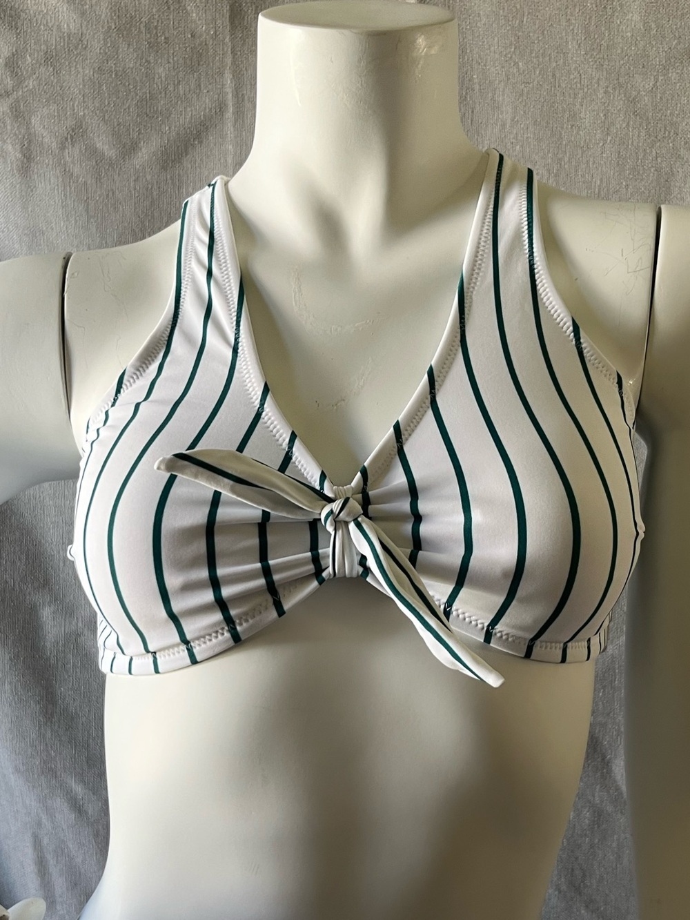 Cupshe White Bikini Top with Green Stripes M